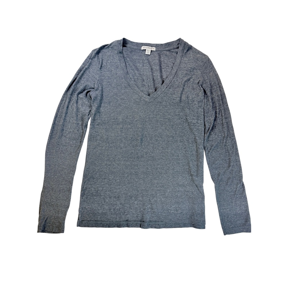 James Perse V-Neck Tee Women‎ Size 2 Gray Long Sleeve Cotton Blend WAY3505CU